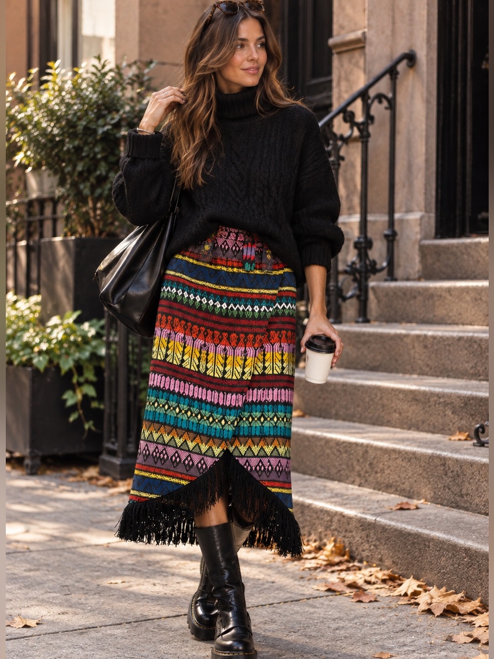 Vintage Ascente Sport Hand Loomed Guatemalan Fringe Wrap Midi Skirt L
